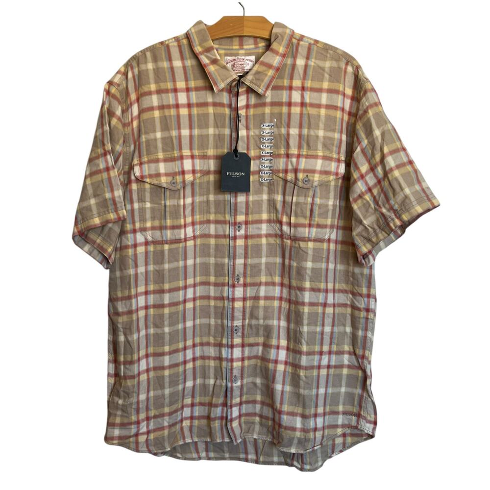 NWT Filson Short Sleeve Lightweight Alaskan Guide Shirt Khaki Tan Bark Size XL